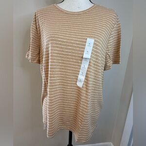 Banana Republic Factory linen blend tan white striped tee SZ XL